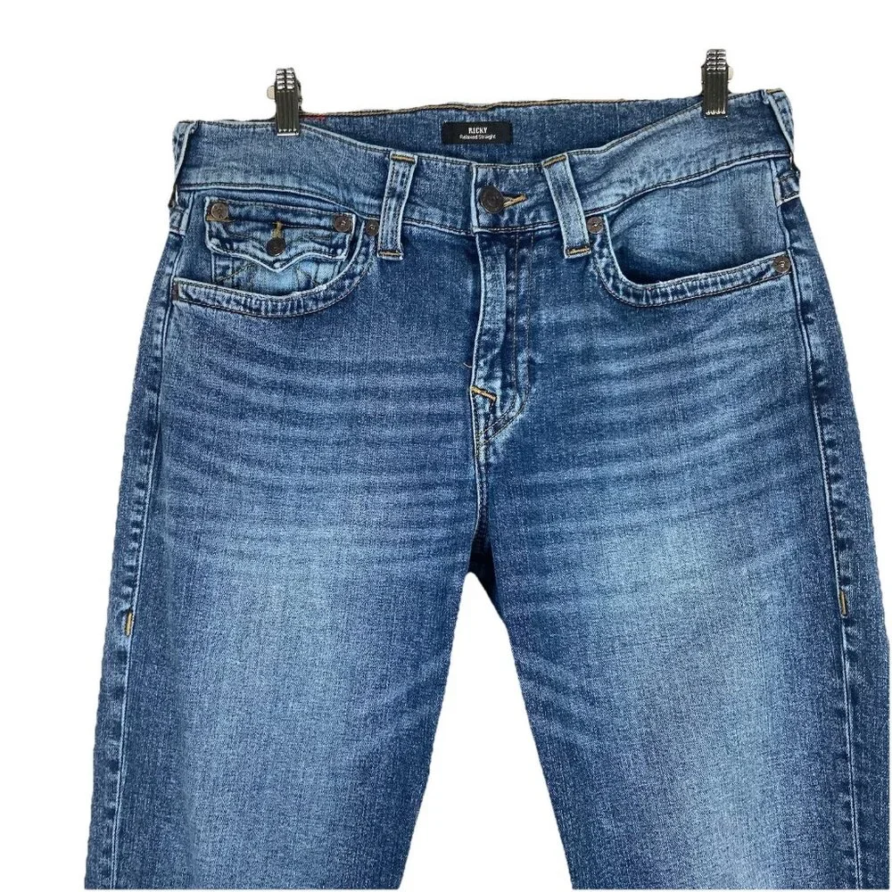 True‎ Religion Ricky SN Flap Relaxed Straight Jeans ($159) Medium Wash 34 X 34